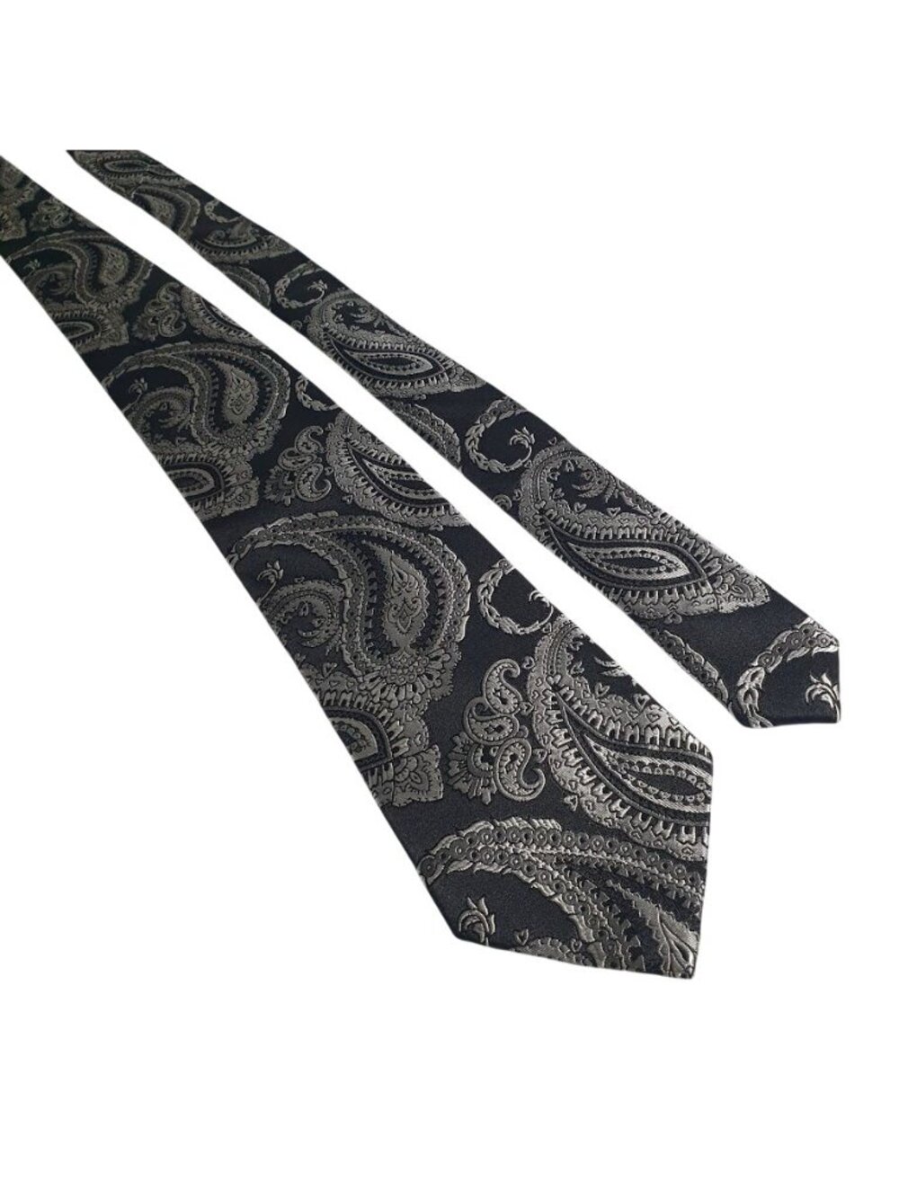 Paul Fredrick Mens Black Silk Tie Paisley Pattern Formal Business Accessory Gift